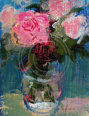 "Vase of Pink Roses" 5x7 acrylic on paper