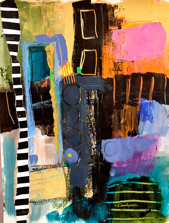 "Ladders and Doors" 9x12 acrylic and collage on paper
