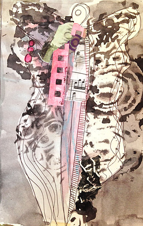 "Pink Music" 6x9 watercolor and mixed media on paper