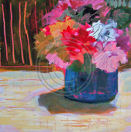 "Flowers and Stripes" 8x8 acrylic on panel board