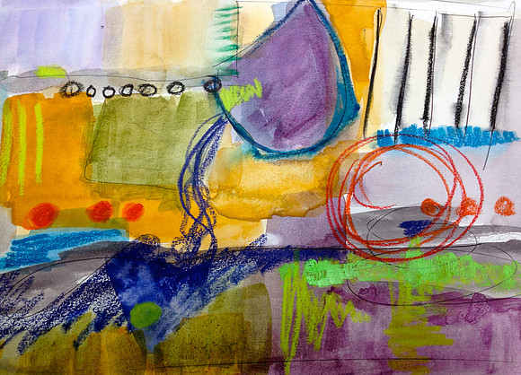 "In the Flow #1" 9x12 watercolor, acrylic and mixed media on paper